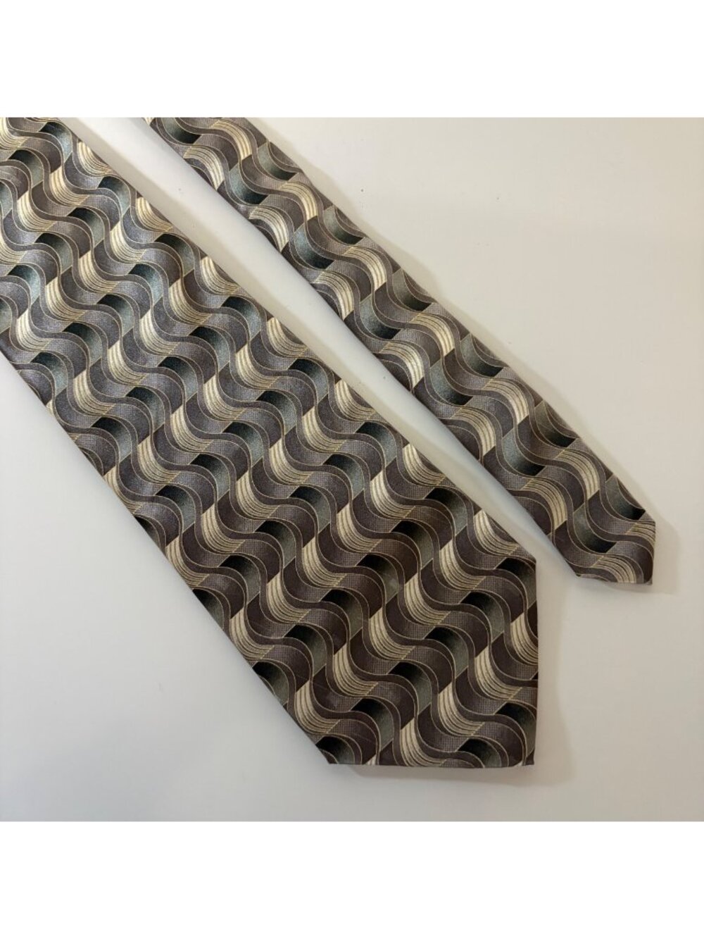 Pierre Cardin Wavy Abstract Designer Silk Tie Neutral Tones Mens Necktie Office